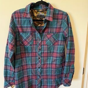 Pladra Teal and Dark Magenta Plaid Button-Down Flannel Shirt